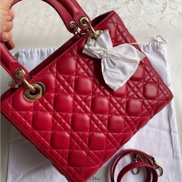 Dior Handbags - 100% authentic kept unused dior lady dior medium red with GHW